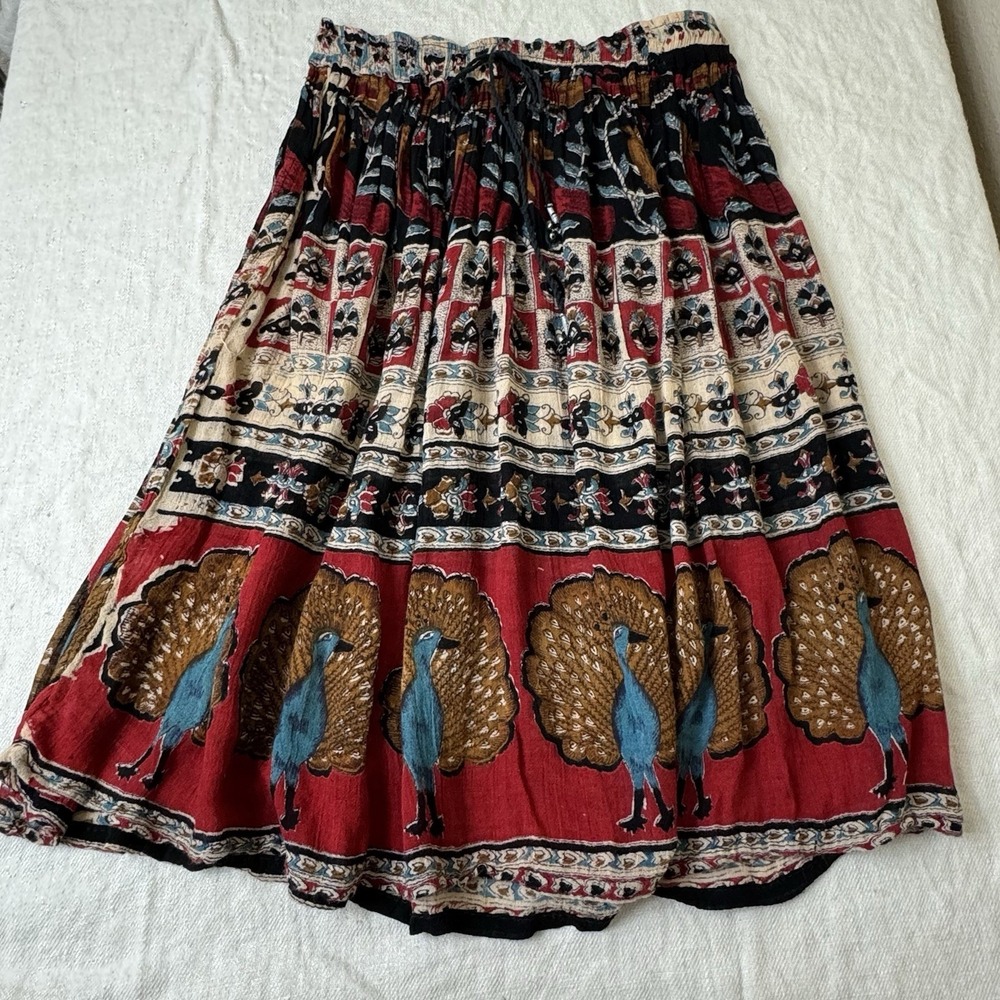Vintage Boho Hippy Midi Skirt Size XS/S Festival Gauze Beachy Peacocks Jingle